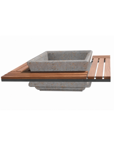 Panchina quadrata seduta in legno con fioriera centrale in cemento colore Grigio travertino - cm 195x195x65h - Conforme ai CAM