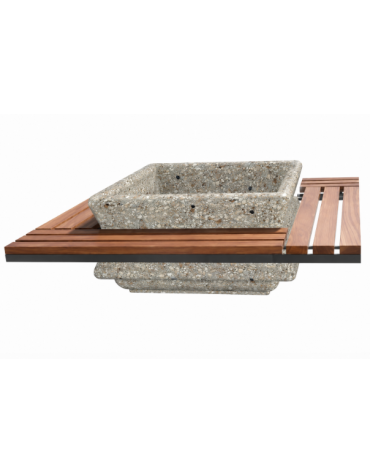 Panchina quadrata seduta in legno con fioriera centrale in cemento colore Grigio sabbiato - cm 195x195x65h - Conforme ai CAM