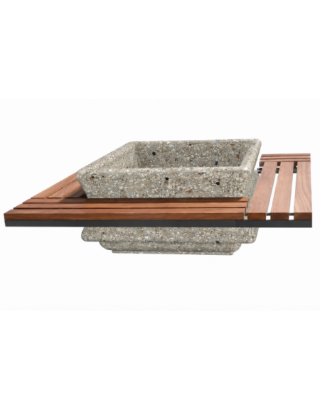 Panchina quadrata seduta in legno con fioriera centrale in cemento colore Grigio sabbiato - cm 195x195x65h - Conforme ai CAM