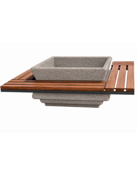 Panchina quadrata seduta in legno con fioriera centrale in cemento colore Bianco sabbiato - cm 195x195x65h - Conforme ai CAM