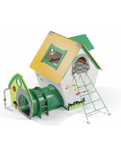 Casetta gnomo piccola per bambini con struttura in HDPE - tunnel integrato, rete in acciaio addossata - cm 310x275x230h