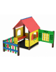 Villino per bambini con pali di alluminio rifiniti in legno dark, pannelli in HDPE e pavimentazione in carply - cm 219x228x168h