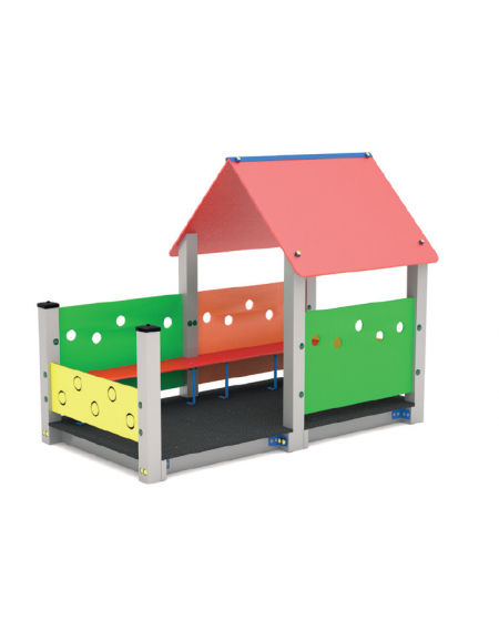 Casetta gioco con struttura in alluminio - con verandina e panchine interne - cm 222x131x172h