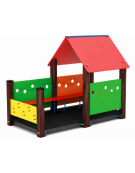 Casetta gioco con struttura in plastica riciclata - con verandina e panchine interne - cm 222x131x172h