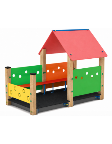 Casetta gioco con struttura in legno termotrattato - con verandina e panchine interne - cm 222x131x172h