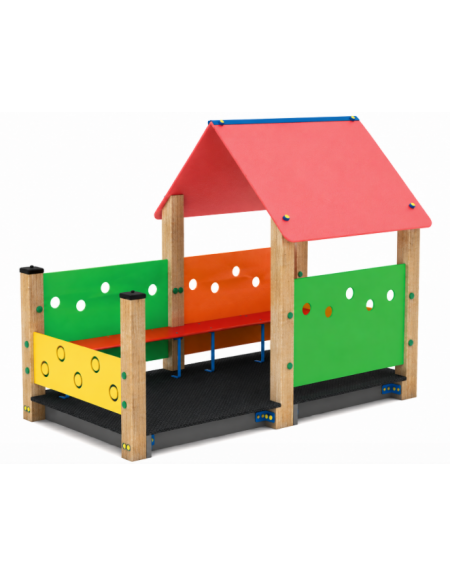 Casetta gioco con struttura in legno termotrattato - con verandina e panchine interne - cm 222x131x172h