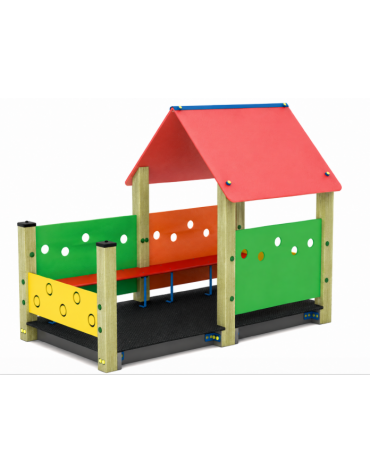Casetta gioco con struttura in legno di pino nordico - con verandina e panchine interne - cm 222x131x172h