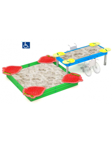 Sabbiera inclusiva con sagome a forma di fragola e limone in HDPE - pali in alluminio - cm 532x312x88h