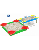 Sabbiera inclusiva con sagome a forma di fragola e limone in HDPE - pali in legno di pino - cm 532x312x88h
