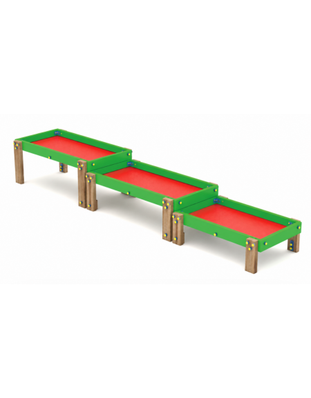Tavolo manipolazione con struttura in legno termotrattato - set 3 tavoli a 3 altezze differenti - cm 423x75x57h