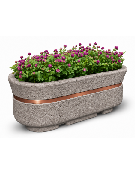 Fioriera ovale in cemento calcestruzzo - colore Bianco sabbiato - dispositivo autolivellante universale - cm 200x80x80h - CAM