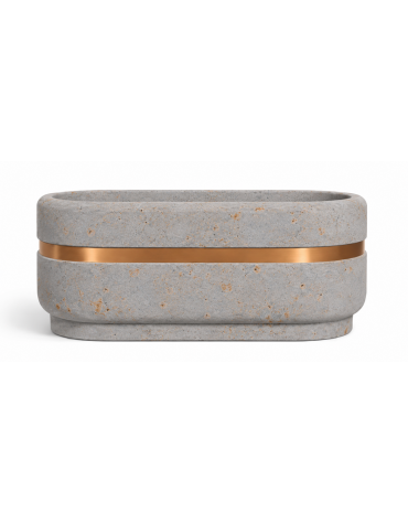 Fioriera ovale in cemento calcestruzzo per esterno - colore Grigio travertino - cm 90x45x45h - Conforme ai CAM