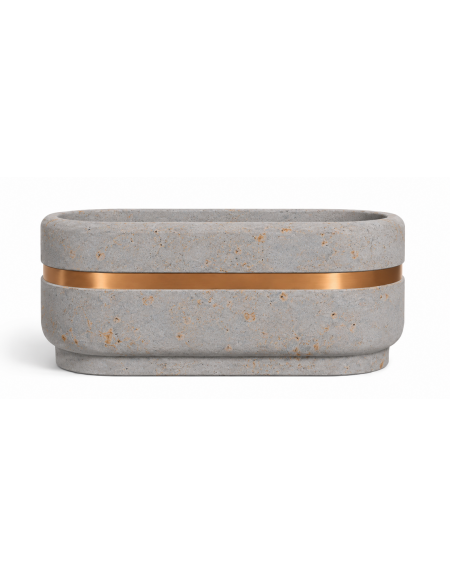 Fioriera ovale in cemento calcestruzzo per esterno - colore Grigio travertino - cm 90x45x45h - Conforme ai CAM