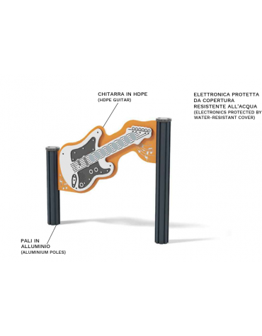 Chitarra musicale interattiva da esterno realizzata in HDPE - con pali in alluminio - Dimensioni cm 104x11x89h