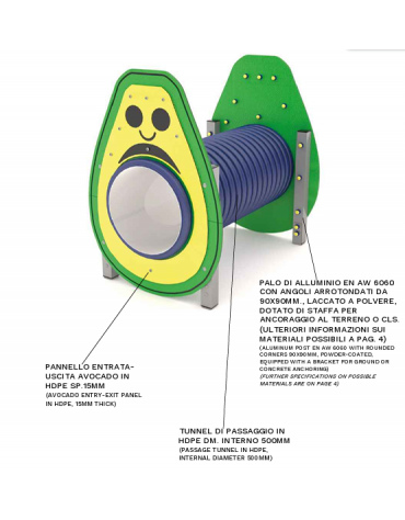 Tunnel con pannello a forma di avocado realizzato in HDPE con struttura in alluminio - cm 139x94x129h