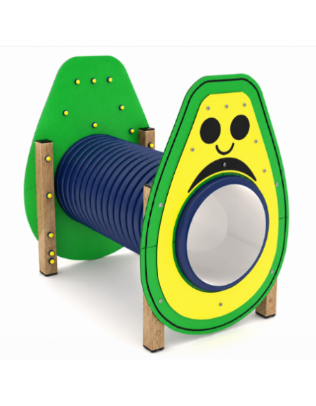 Tunnel con pannello a forma di avocado realizzato in HDPE con struttura in legno termotrattato - cm 139x94x129h