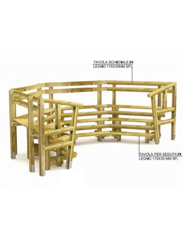 Anfiteatro per bambini realizzato in legno di pino nordico termotrattato - cm 267x519x164h