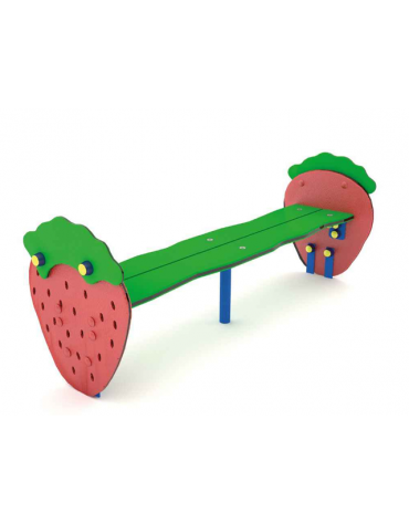 Panchina per bambini senza schienale, con sagoma Fragola - realizzata in HDPE - Seduta ergonomica - cm 120x35x45h