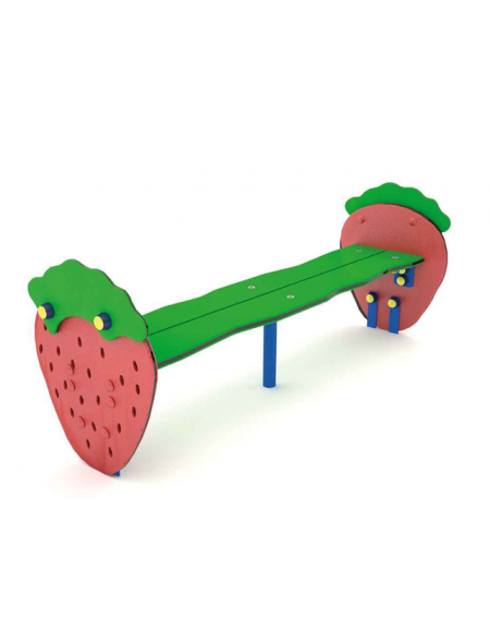Panchina per bambini senza schienale, con sagoma Fragola - realizzata in HDPE - Seduta ergonomica - cm 120x35x45h
