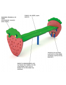 Panchina per bambini senza schienale, con sagoma Fragola - realizzata in HDPE - Seduta ergonomica - cm 120x35x45h