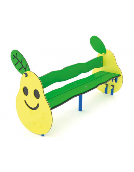 Panchina per bambini con schienale, sagoma Pera - realizzata in HDPE - Seduta ergonomica - cm 118x40x63h