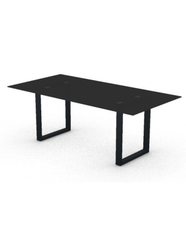 Tavolo riunione piano in vetro retro laccato e gamba metallica ad anello chiuso - Colori a scelta - cm 200x100x72,5h