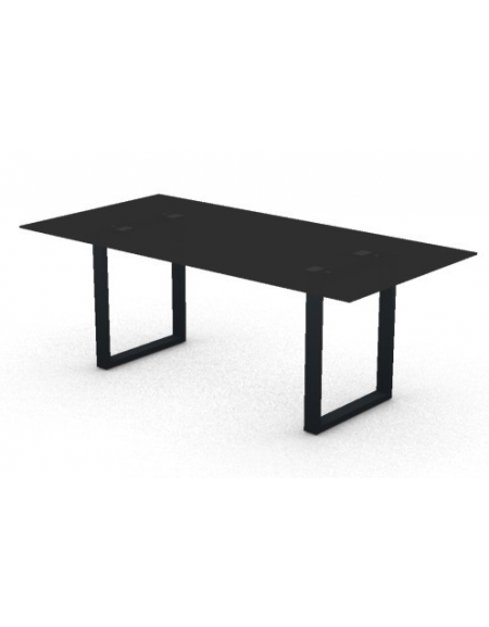 Tavolo riunione piano in vetro retro laccato e gamba metallica ad anello chiuso - Colori a scelta - cm 200x100x72,5h