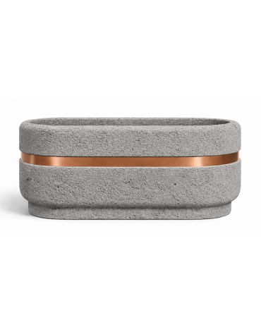 Fioriera ovale in cemento calcestruzzo per esterno - colore Bianco sabbiato - cm 90x45x45h - Conforme ai CAM