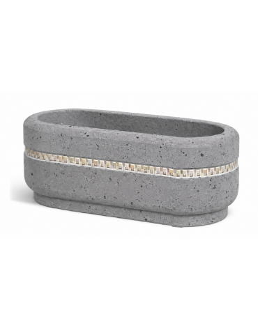 Fioriera ovale per esterno in cemento calcestruzzo colore Grigio pietra - con greca decorativa - cm 90x45x45h - Conforme ai CAM