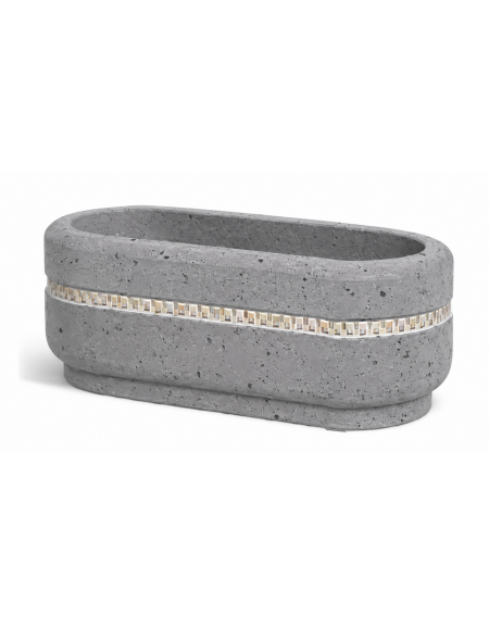 Fioriera ovale per esterno in cemento calcestruzzo colore Grigio pietra - con greca decorativa - cm 90x45x45h - Conforme ai CAM