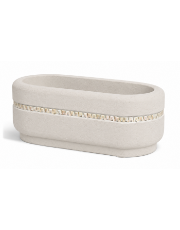 Fioriera ovale per esterno in cemento calcestruzzo colore Grigio pietra - con greca decorativa - cm 90x45x45h - Conforme ai CAM