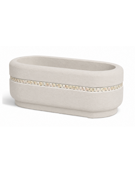 Fioriera ovale per esterno in cemento calcestruzzo colore Grigio pietra - con greca decorativa - cm 90x45x45h - Conforme ai CAM
