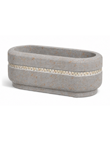 Fioriera ovale per esterno in cemento calcestruzzo colore Grigio travertino - con greca decorativa - cm 90x45x45h - CAM