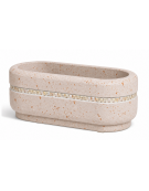 Fioriera ovale per esterno in cemento calcestruzzo colore Bianco travertino - con greca decorativa - cm 90x45x45h - CAM 