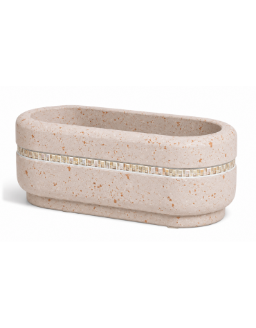 Fioriera ovale per esterno in cemento calcestruzzo colore Bianco travertino - con greca decorativa - cm 90x45x45h - CAM 