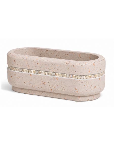 Fioriera ovale per esterno in cemento calcestruzzo colore Bianco travertino - con greca decorativa - cm 90x45x45h - CAM 
