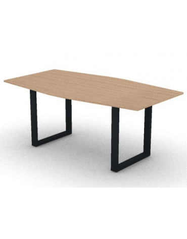 Tavolo riunione piano sagomato in melaminico spessore mm18 e gamba metallica ad anello chiuso -Colori a scelta- cm 180x100x73,5h