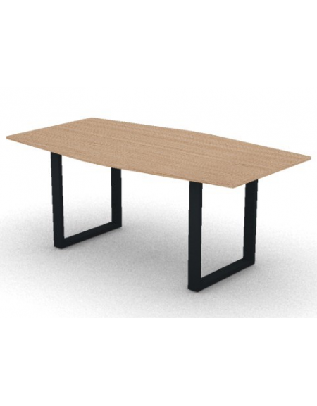 Tavolo riunione piano sagomato in melaminico spessore mm18 e gamba metallica ad anello chiuso -Colori a scelta- cm 180x100x73,5h