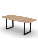 Tavolo riunione piano sagomato in melaminico spessore mm18 e gamba metallica ad anello chiuso -Colori a scelta- cm 200x100x73,5h