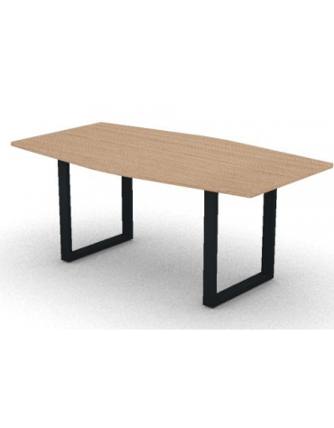Tavolo riunione piano sagomato in melaminico spessore mm 25 e gamba metallica ad anello chiuso - Colori a scelta- cm 180x100x74h