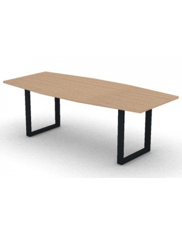 Tavolo riunione piano sagomato in melaminico spessore mm 25 e gamba metallica ad anello chiuso - Colori a scelta- cm 220x100x74h