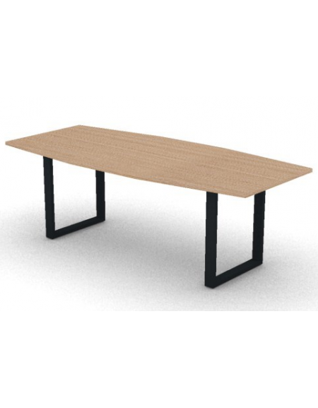 Tavolo riunione piano sagomato in melaminico spessore mm 25 e gamba metallica ad anello chiuso - Colori a scelta- cm 220x100x74h