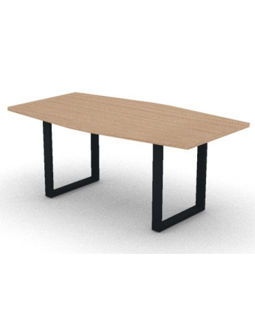 Tavolo riunione piano sagomato in melaminico spessore mm30 e gamba metallica ad anello chiuso -Colori a scelta- cm 180x100x74,5h