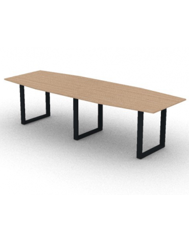 Tavolo riunione composto piano sagomato in melaminico spessore mm 18 e gamba ad anello - Colori a scelta - cm 280x100x73,5h