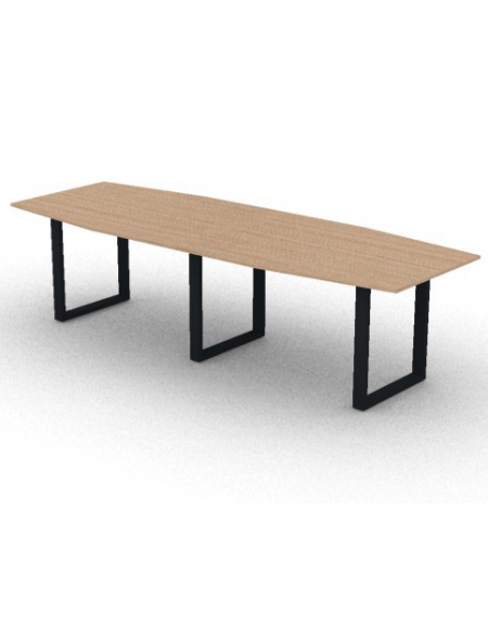Tavolo riunione composto piano sagomato in melaminico spessore mm 18 e gamba ad anello - Colori a scelta - cm 280x100x73,5h