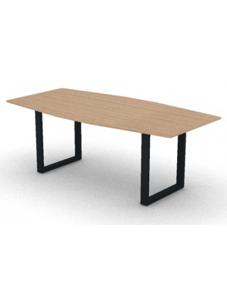 Tavolo riunione piano sagomato in melaminico spessore mm 25 e gamba metallica ad anello chiuso - Colori a scelta- cm 200x100x74h