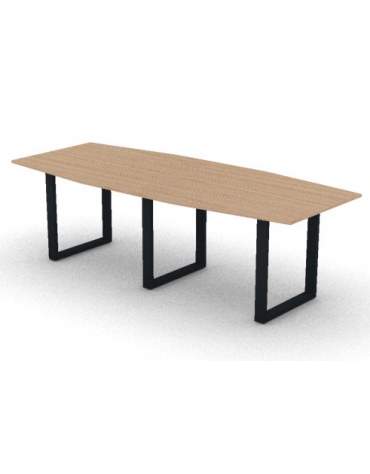 Tavolo riunione composto piano sagomato in melaminico spessore mm 18 e gamba ad anello - Colori a scelta - cm 240x100x73,5h