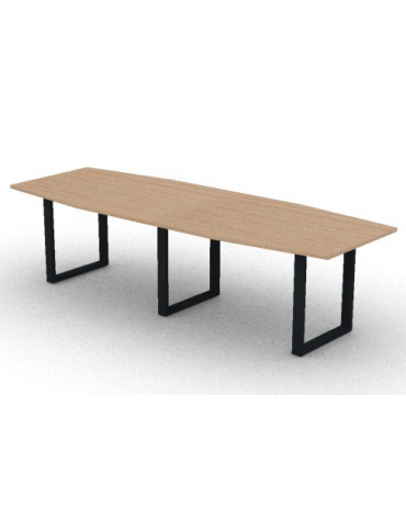 Tavolo riunione composto piano sagomato in melaminico spessore mm 25 e gamba ad anello - Colori a scelta - cm 280x100x74h