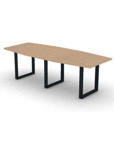 Tavolo riunione composto piano sagomato in melaminico spessore mm 30 e gamba ad anello - Colori a scelta - cm 240x100x74,5h