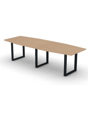 Tavolo riunione composto piano sagomato in melaminico spessore mm 30 e gamba ad anello - Colori a scelta - cm 280x100x74,5h